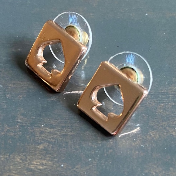 Kate Spade New York Hole Punch Cutout Spade Square Shape Rose Gold Studs - Picture 3 of 6